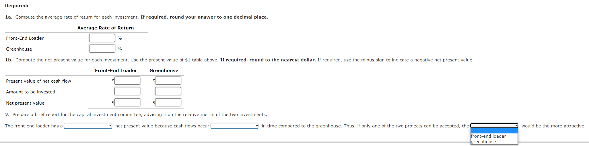 a service company The capital investment committee of Arches Landscaping Company is