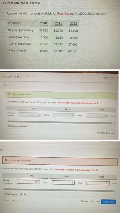 Current Attempt in Progress Suppose this information is available for PepsiCo, Inc.