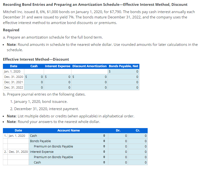 Recording Bond Entries and Preparing an Amortization Schedule-Effective Interest Method, Discount Mitchell