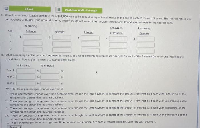 eBook Problem Walk-Through a. Complete an amortization schedule for a $44,000 loan