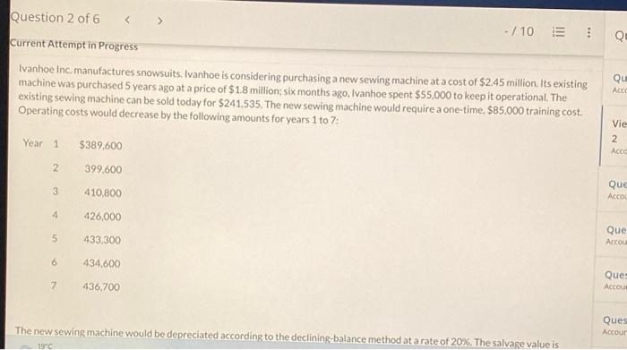 Question 2 of 6 < Current Attempt in Progress -/10 Qu Ivanhoe