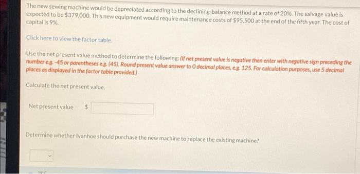 Inc. manufactures snowsuits. Ivanhoe is considering purchasing a new sewing machine at