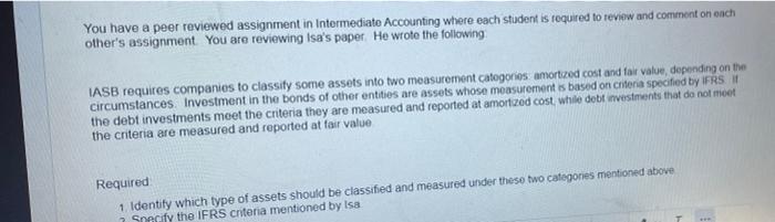 You have a peer reviewed assignment in Intermediate Accounting where each student