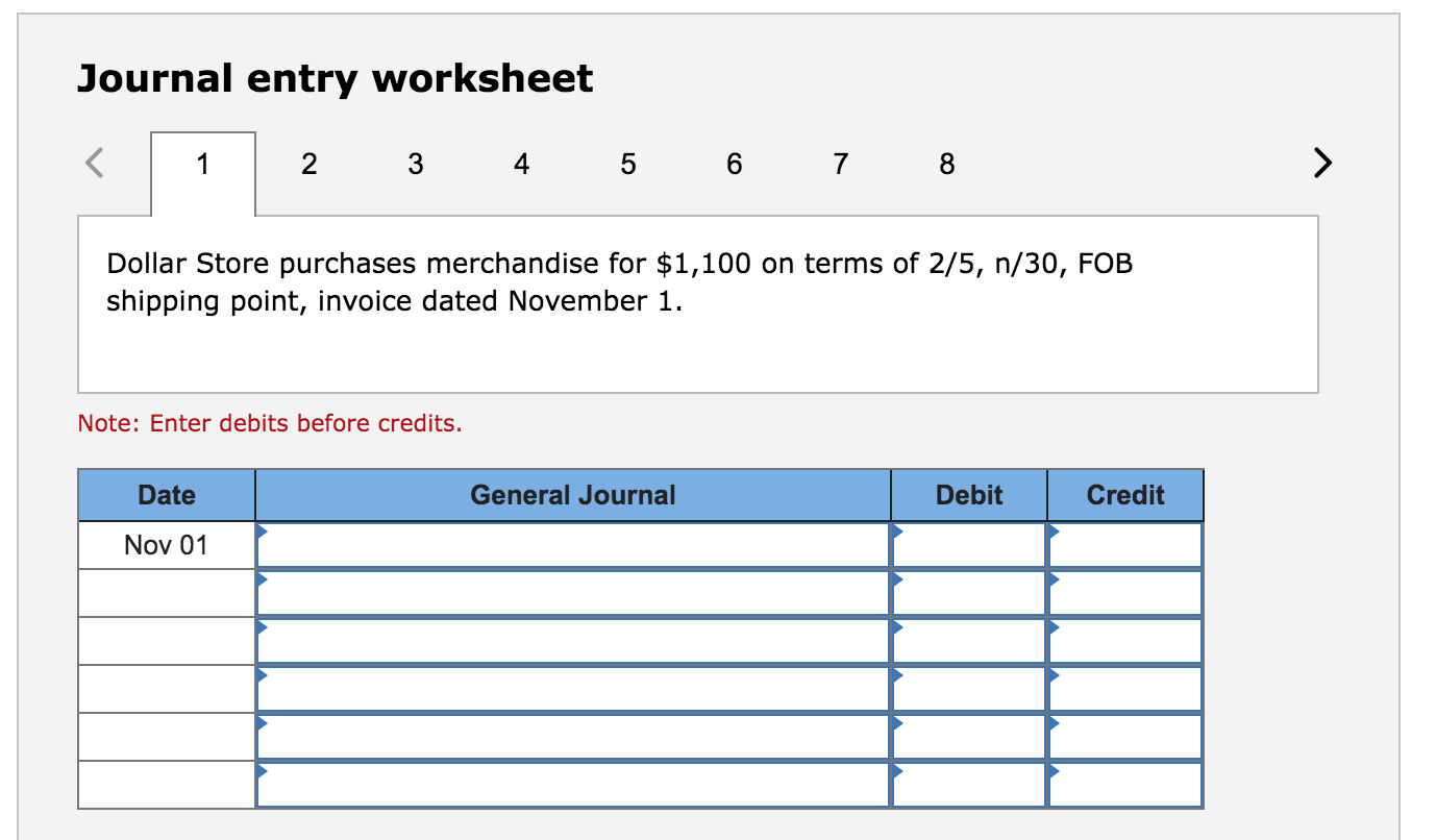 Journal entry worksheet 1 2 3 4 5 6 7 8 Dollar