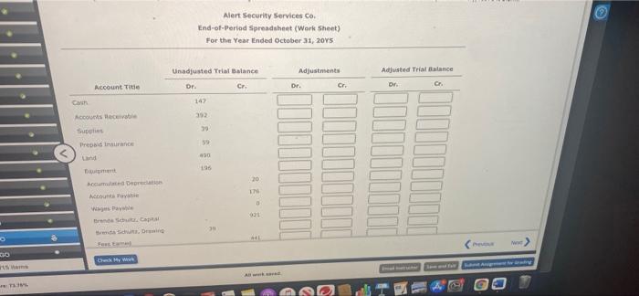 offers security services to business clients. The trial balance for Alert Security