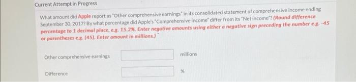 Current Attempt in Progress What amount did Apple report as "Other comprehensive