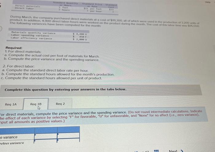 following standards have been set Direct materials Direct labor Standard Quantity Standard