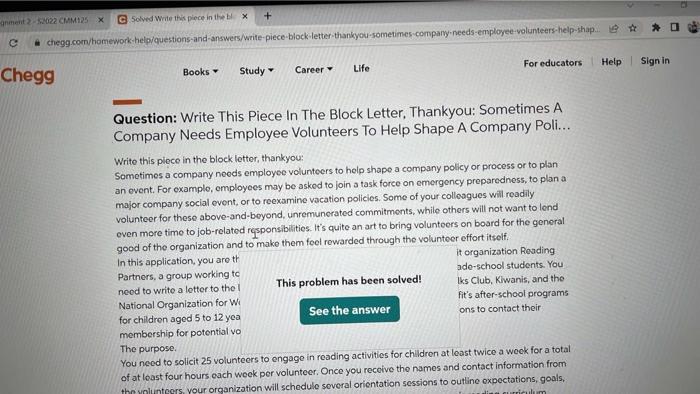 gnment 2-52022 CMM125 C x C Solved Write this piece in the