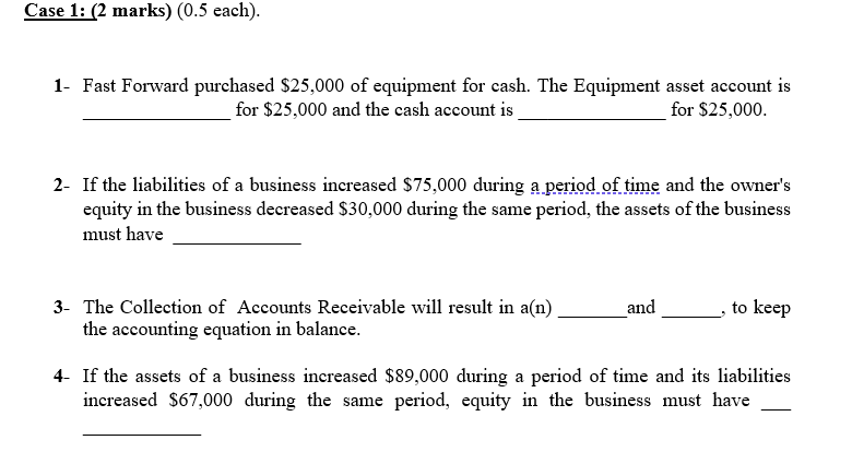 Case 1: (2 marks) (0.5 each). 1- Fast Forward purchased $25,000 of