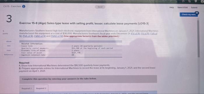 CH 15-Exercises 3 5 points eBook H P Exercise 15-8 (Algo) Sales-type