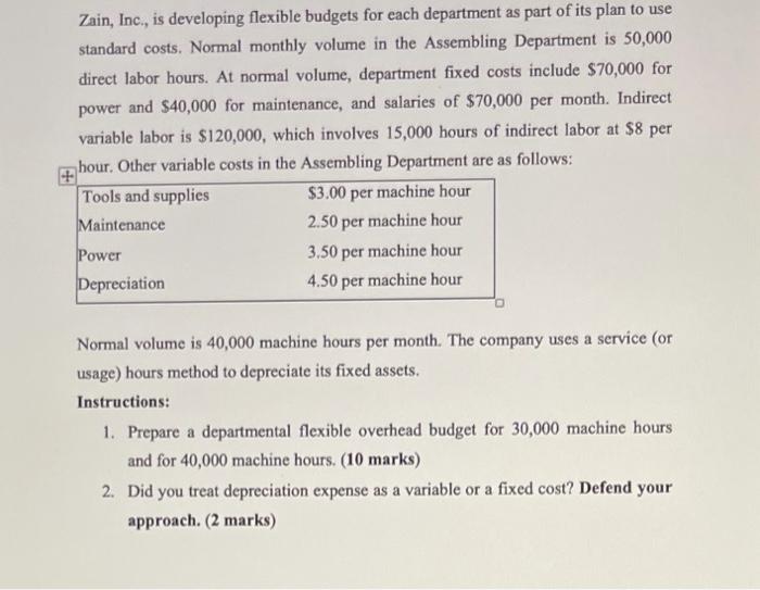 Zain, Inc., is developing flexible budgets for each department as part of