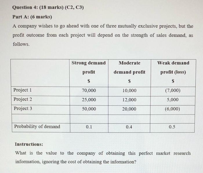 Question 4: (18 marks) (C2, C3) Part A: (6 marks) A company