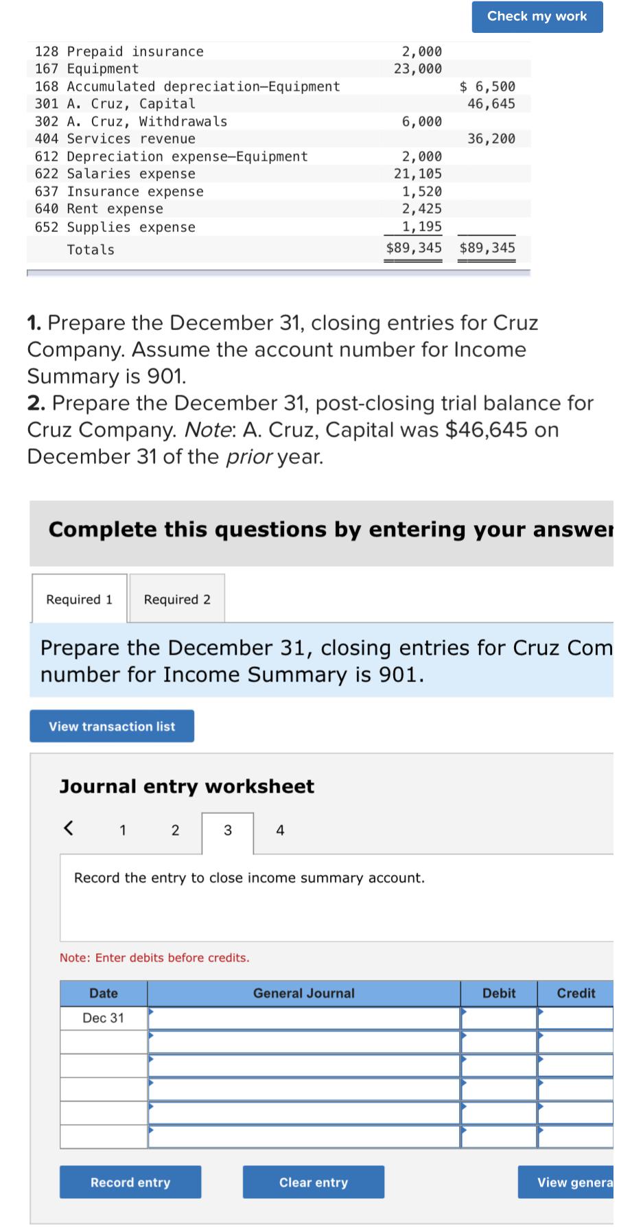 Debit Credit $18,000 126 Supplies 12,100 128 Prepaid insurance. 2,000 167 Equipment