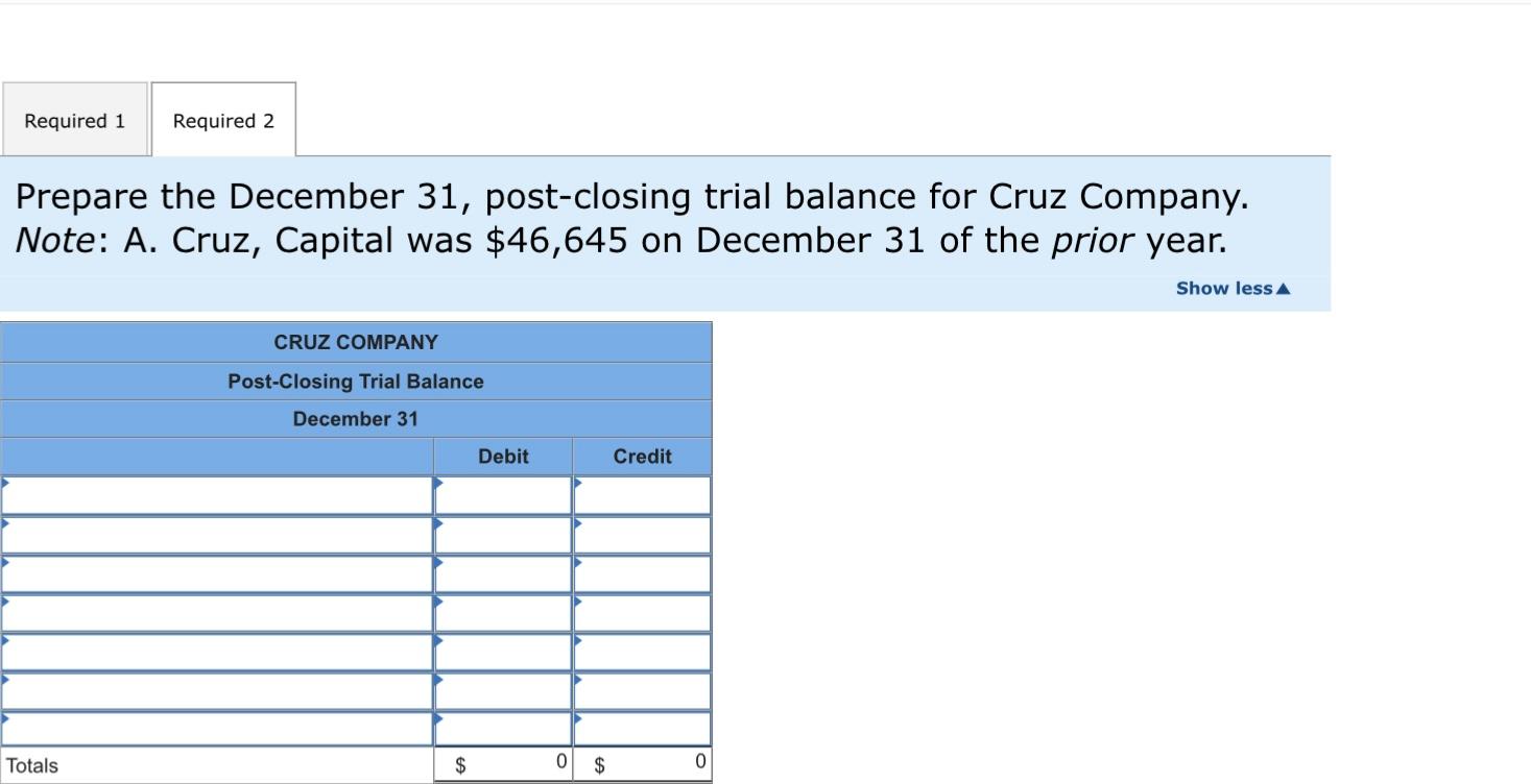 A. Cruz, Withdrawals 6,000 404 Services revenue 36,200 612 Depreciation expense-Equipment 2,000