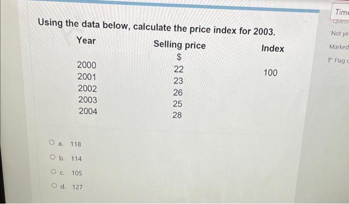 Using the data below, calculate the price index for 2003. Year Selling