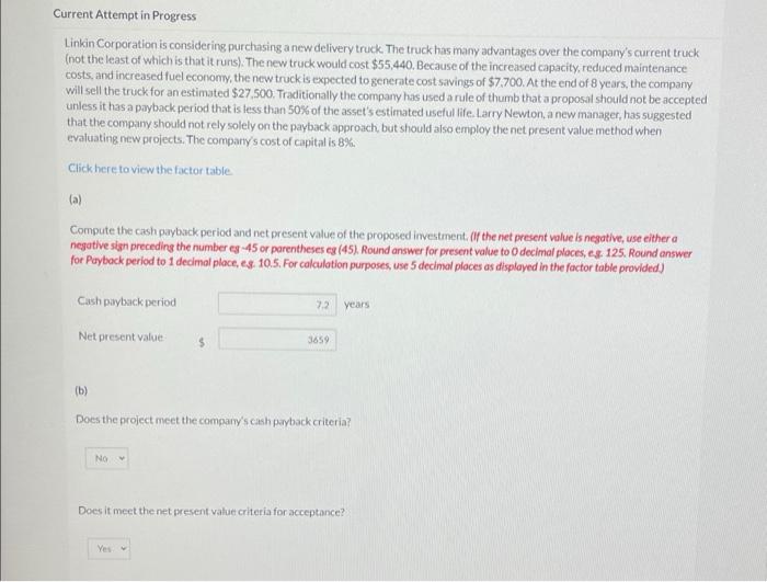 Current Attempt in Progress Linkin Corporation is considering purchasing a new delivery