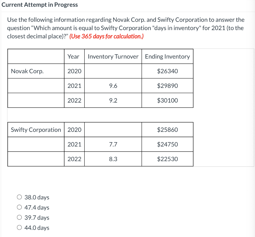 Current Attempt in Progress Use the following information regarding Novak Corp. and