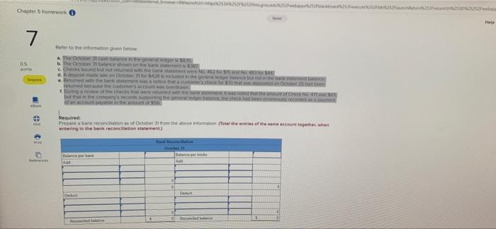 Chapter 5 homework e 05 7 Refer to the information given below