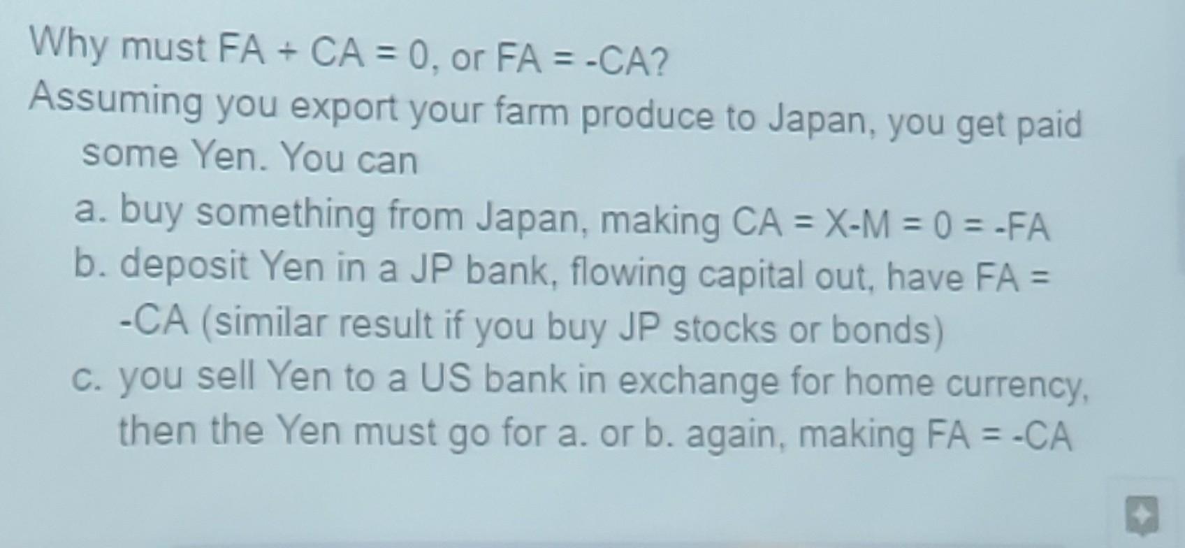 Why must FA+CA = 0, or FA = -CA? Assuming you export