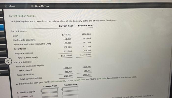 eBook Show Me How Current Position Analysis The following data were taken