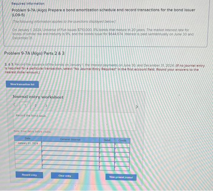 transactions for the bond Issuer (LO9-5). [The following information applies to the