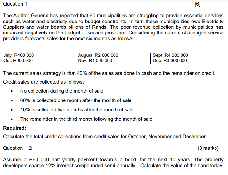 Question 1 [6] The Auditor General has reported that 90 municipalities are