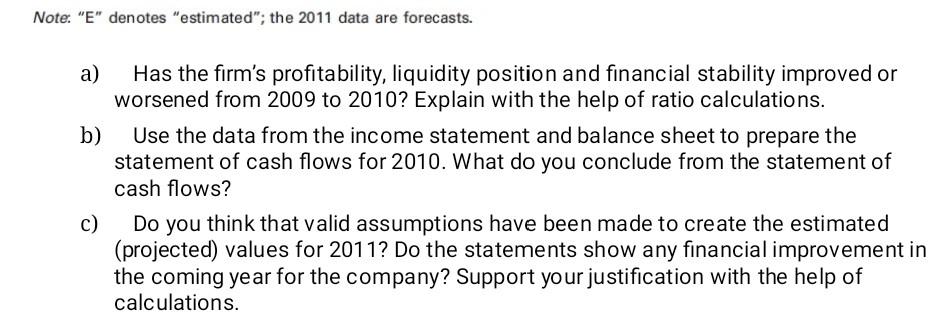 to 2010? Explain with the help of ratio calculations. b) Use the