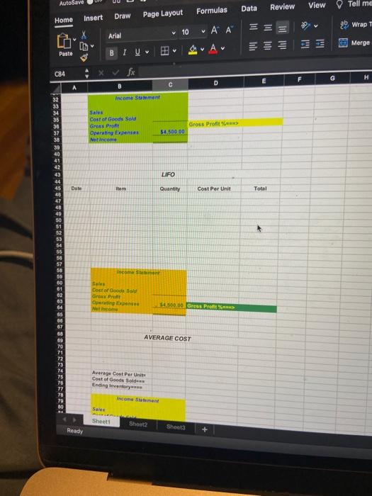 F C 2 3 4 Date Item Quantity Cost Per Unit Total