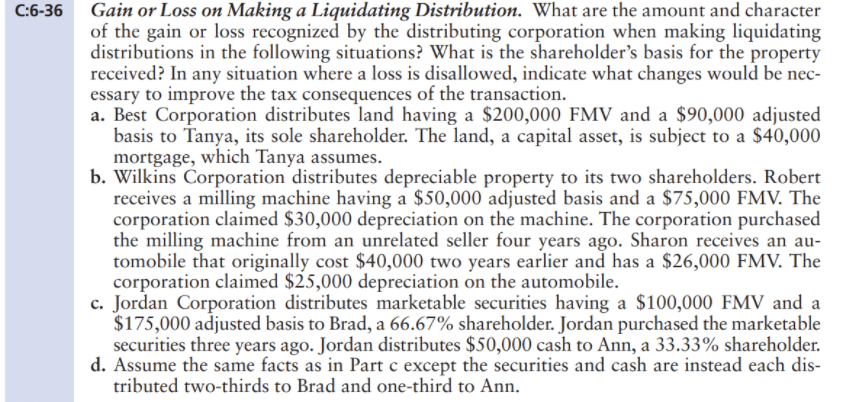 C:6-36 Gain or Loss on Making a Liquidating Distribution. What are the
