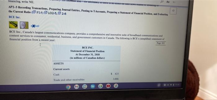 financing, write NE A ase and for decrease there is no effect