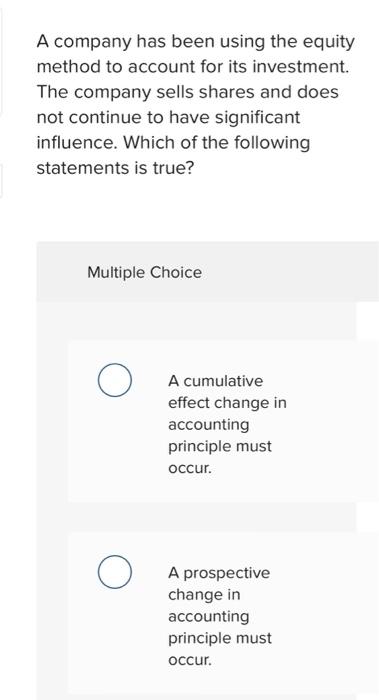 A company has been using the equity method to account for its