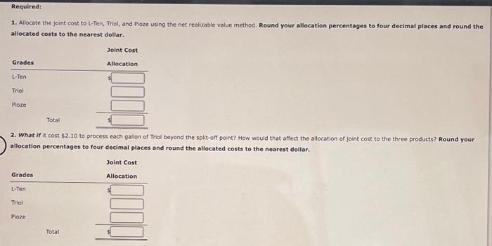 three products, L-Ten, Triol, and Pioze, from a joint process. Each production