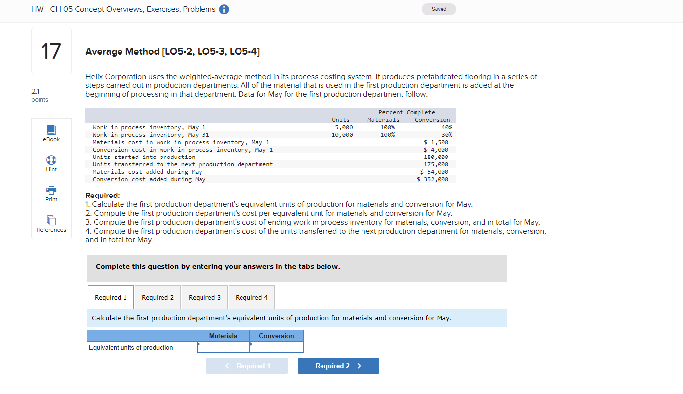 HW - CH 05 Concept Overviews, Exercises, Problems i 17 Average Method