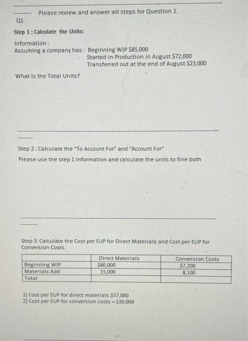 Please review and answer all steps for Question 1. Q1. Step 1: