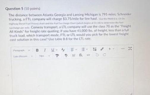 100 lbs. of class 50 from Atlanta to Lansing, use table 8.8