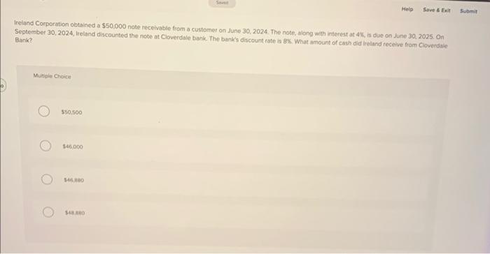 Help Save & Exit Submit Ireland Corporation obtained a $50,000 note receivable