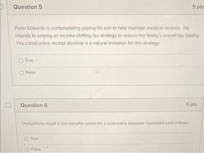 D Question 5 5 pts Peter Edwards is contemplating paying his son