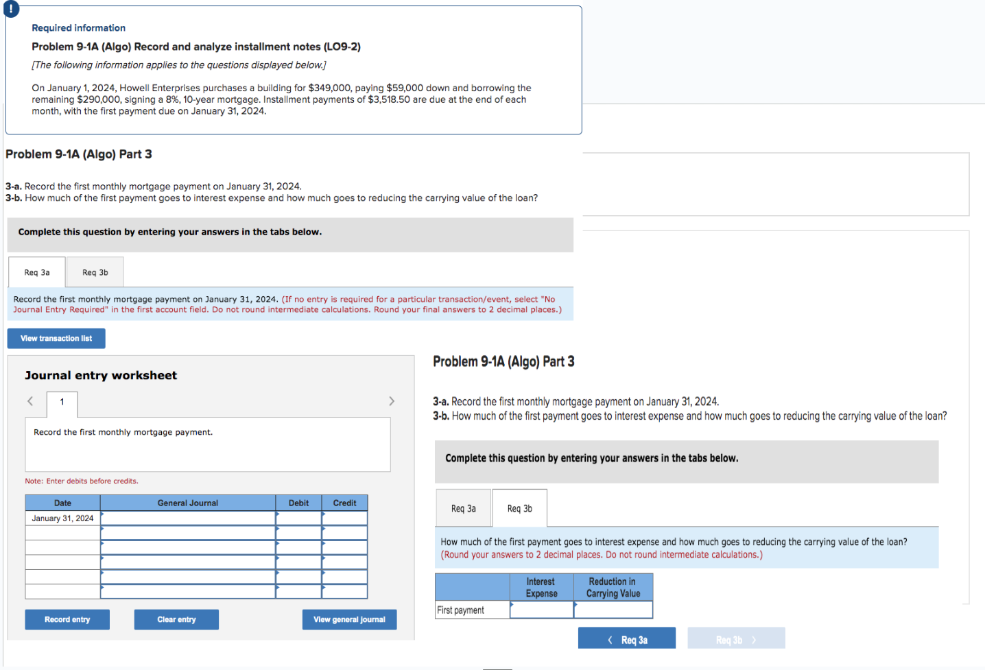 Required information Problem 9-1A (Algo) Record and analyze installment notes (LO9-2) [The