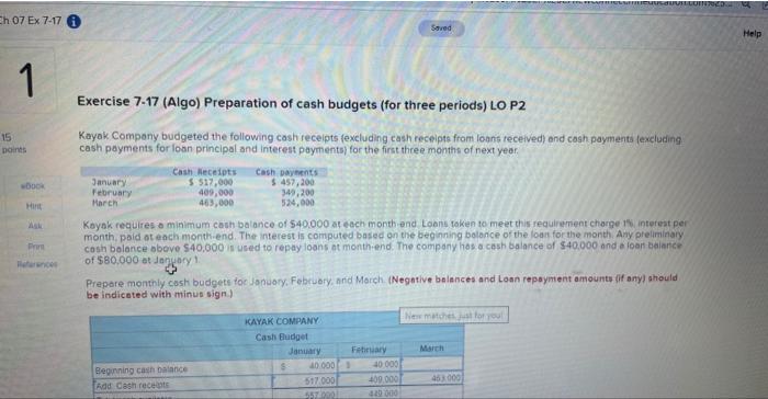 Eh 07 Ex 7-17 1 15 points Saved Exercise 7-17 (Algo) Preparation
