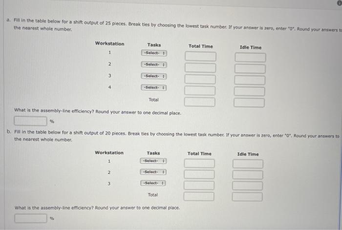 25 pieces and (b) a shift output of 20 pieces. Assume an