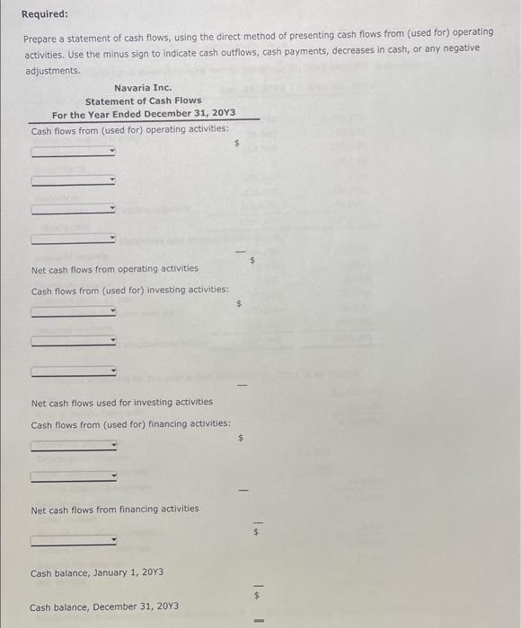 sheet of Navaria Inc. for December 31, 20Y3 and 20Y2, is as