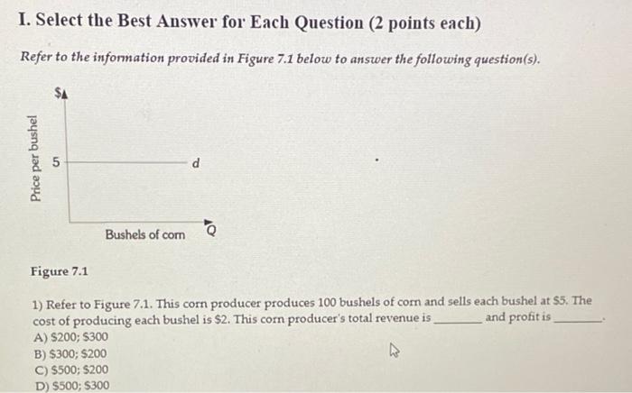 I. Select the Best Answer for Each Question (2 points each) Refer