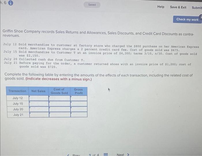 h.6 Saved Help Save & Exit Submit Check my work Griffin Shoe