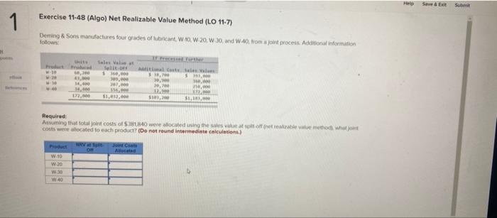 1 Exercise 11-48 (Algo) Net Realizable Value Method (LO 11-7) Deming &