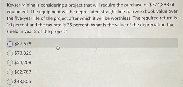 Keyser Mining is considering a project that will require the purchase of
