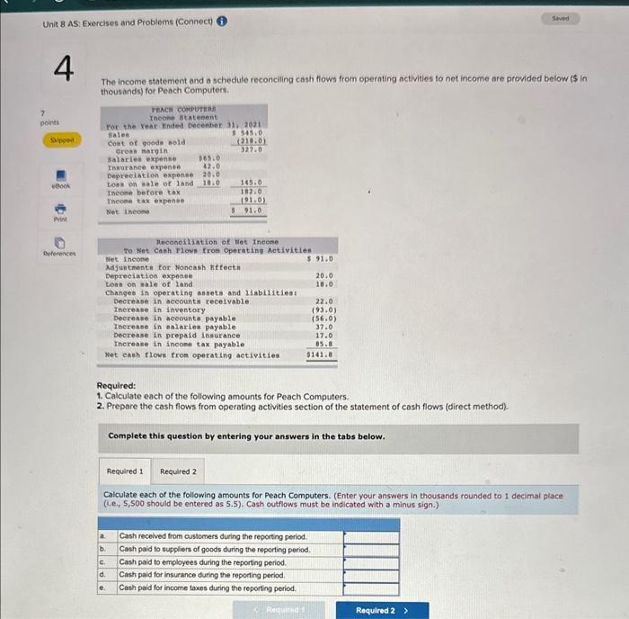 Unit 8 AS: Exercises and Problems (Connect) 4 Seved 7 points The