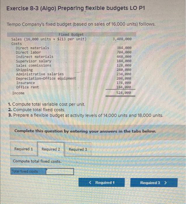 budget (based on sales of 16,000 units) folllows. Fixed Budget Sales (16,000