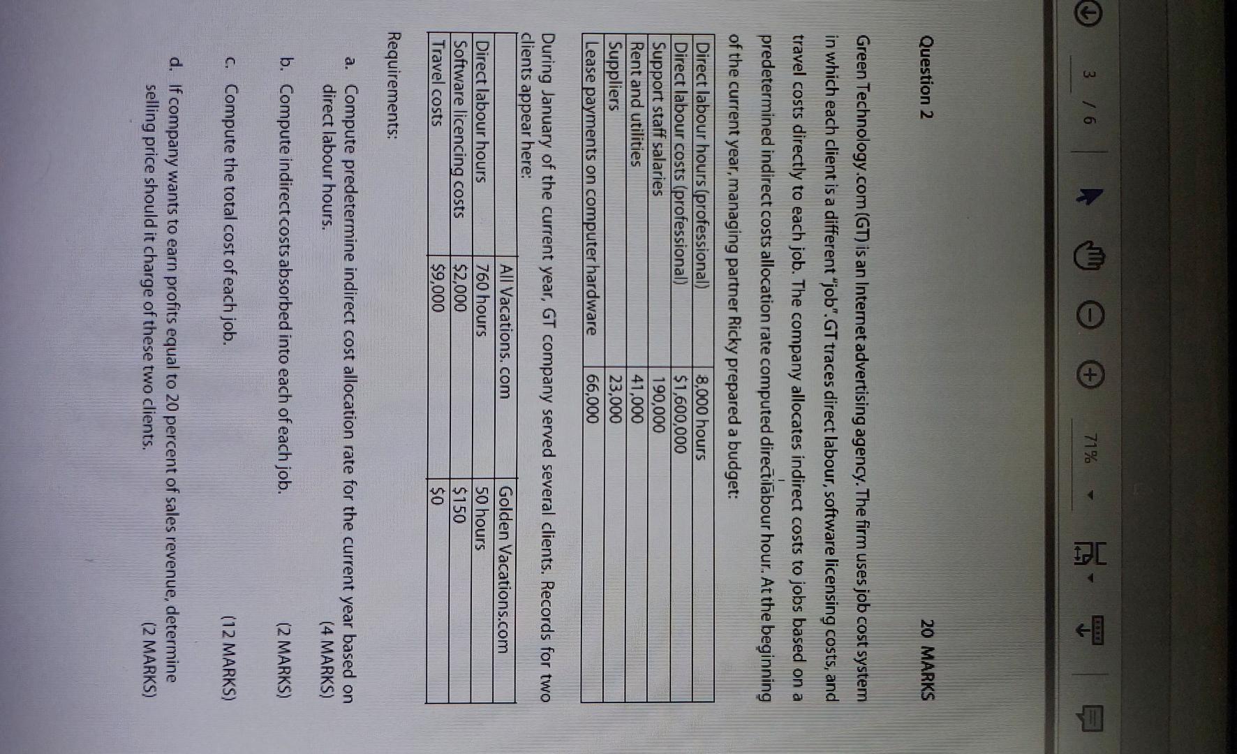 3 / 6 Question 2 A + 71% 20 MARKS Green Technology.com