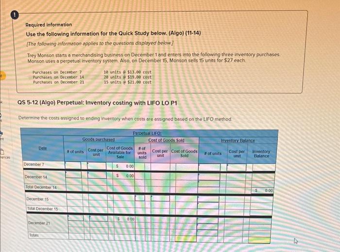 (11-14) [The following information applies to the questions displayed below] Trey Monson