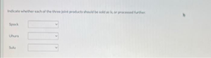 that it processes results in three joint products: Spock, Uhura, and Sulu.